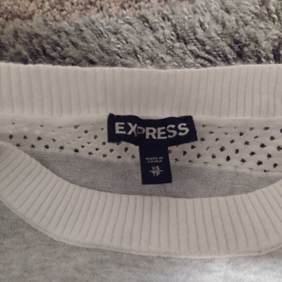 Express XS Gray and White Striped Crewneck Sweater - Picture 3 of 5